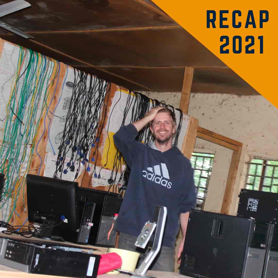 TechLit founder Tyler Cinnamon installing computer classroom with used pc towers